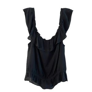 EXPRESS Y2K Women’s Silk Sleeveless Black Blouse with Ruffles size 7/8